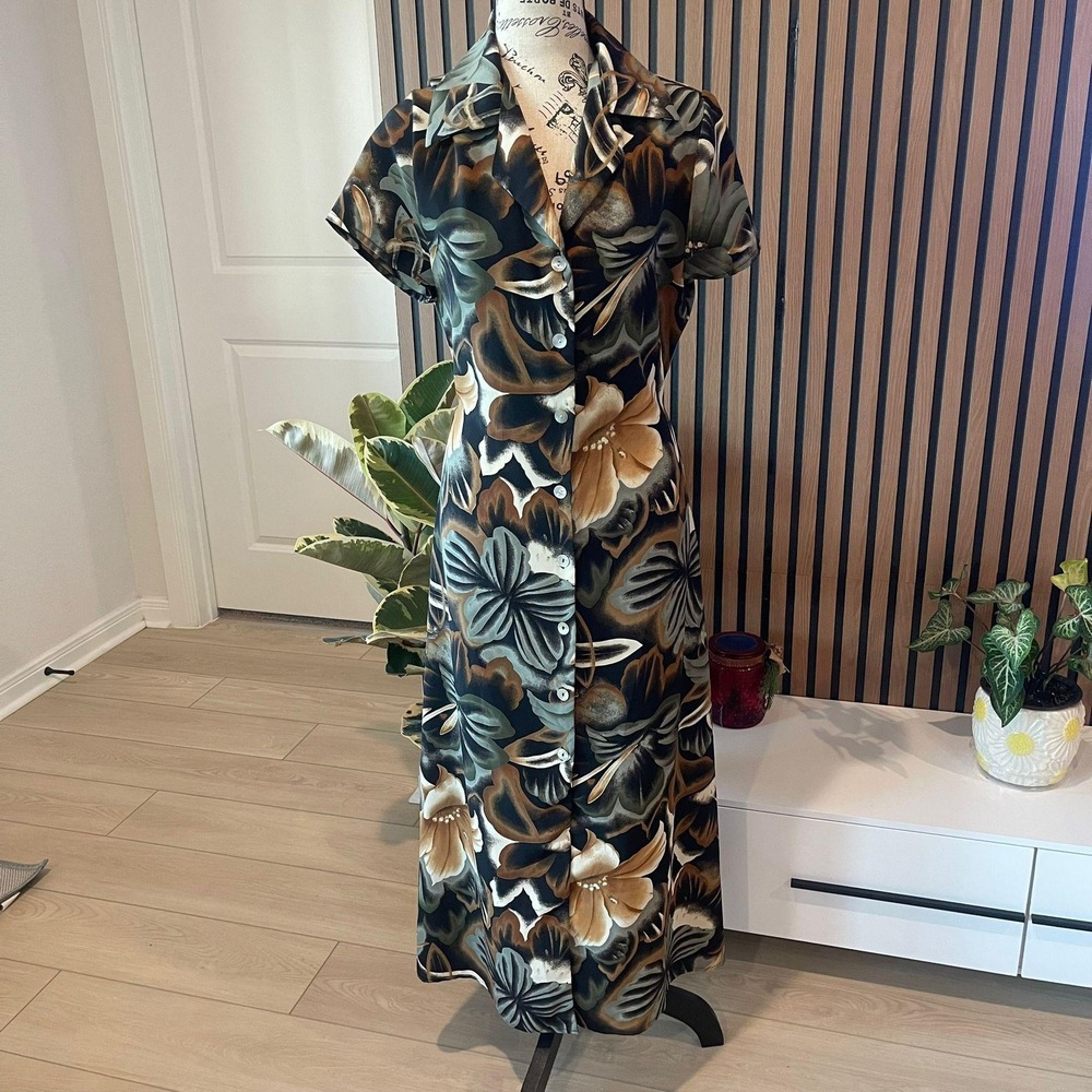 Rolling Over Floral Midi Dress Button Up Short Sleeve Shirt Dress Career
